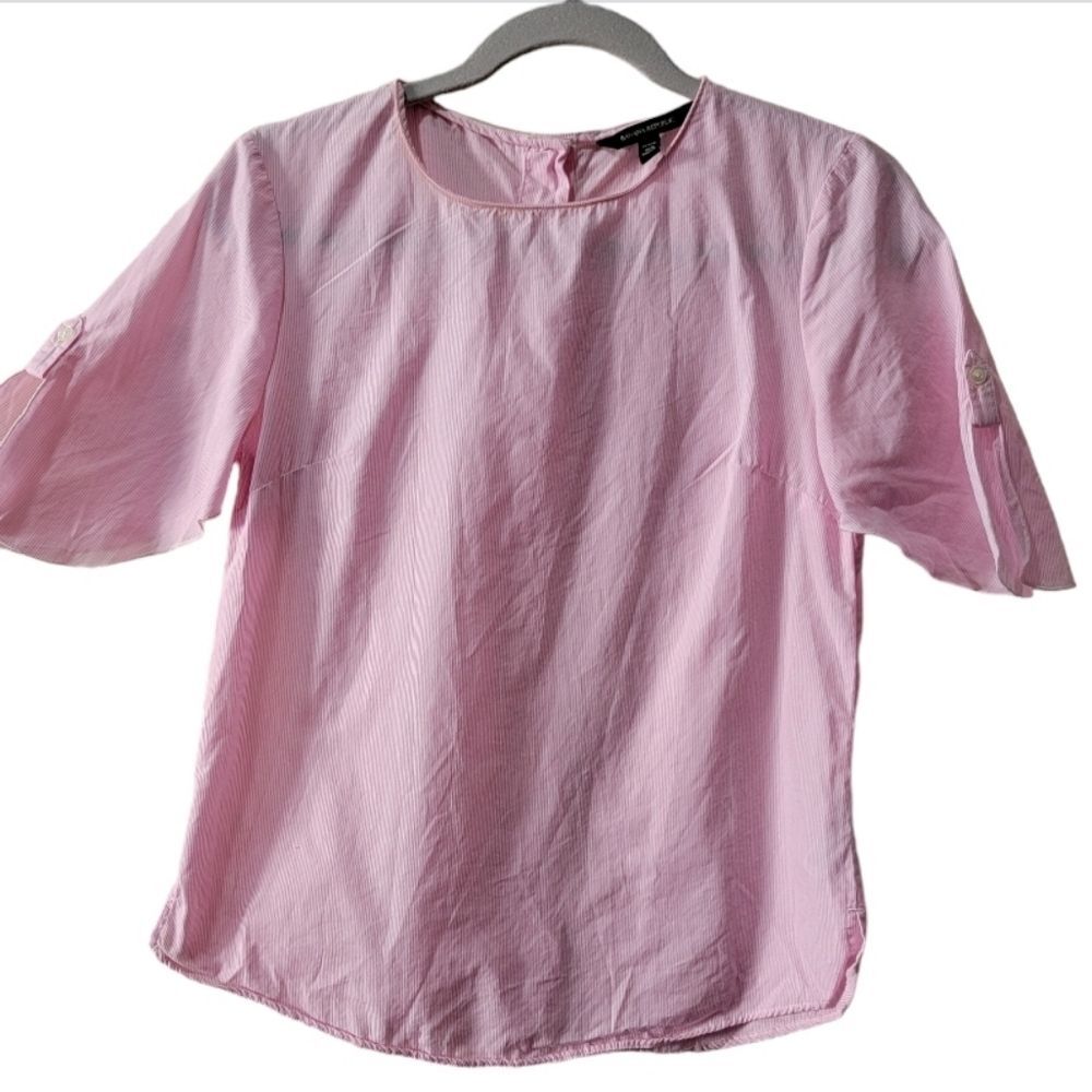 Banana Republic pink striped blouse size Petite XS short sleeves top crew neck *